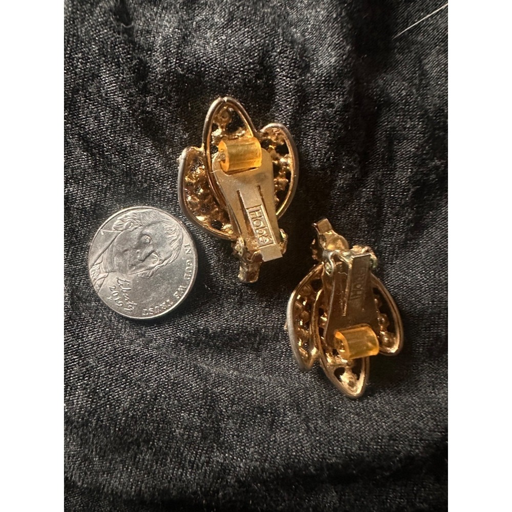 Vintage Hobe Gold Tone‎ Bees Clip-On Earrings With Rhinestones - Picture 3 of 9